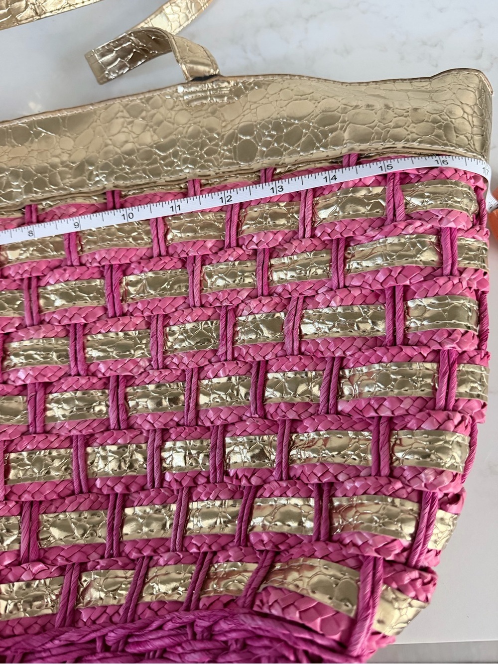 New Vintage Big Buddha Gold & Pink Woven Tote Bag Stylish Beach & Everyday Carry - Picture 7 of 8